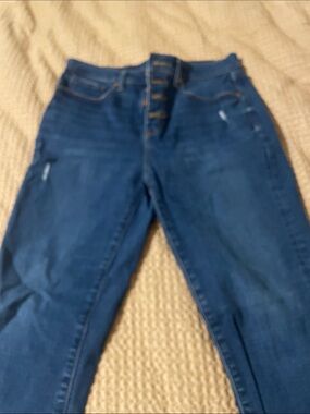 LOFT Dark Blue High-Rise Button-Fly Jeans